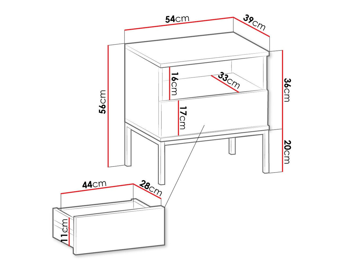 Éjjeliszekrény Stolik nemcny SENTO S54 + LED Czarny grafit/Dąb wotan (Dornis)
