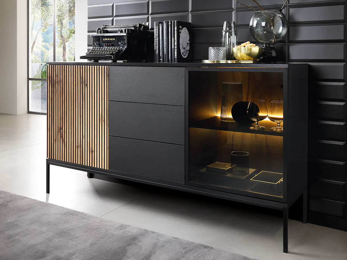 Komód Komód SENTO KSZ154 + LED Czarny grafit/Dąb wotan (Dornis)