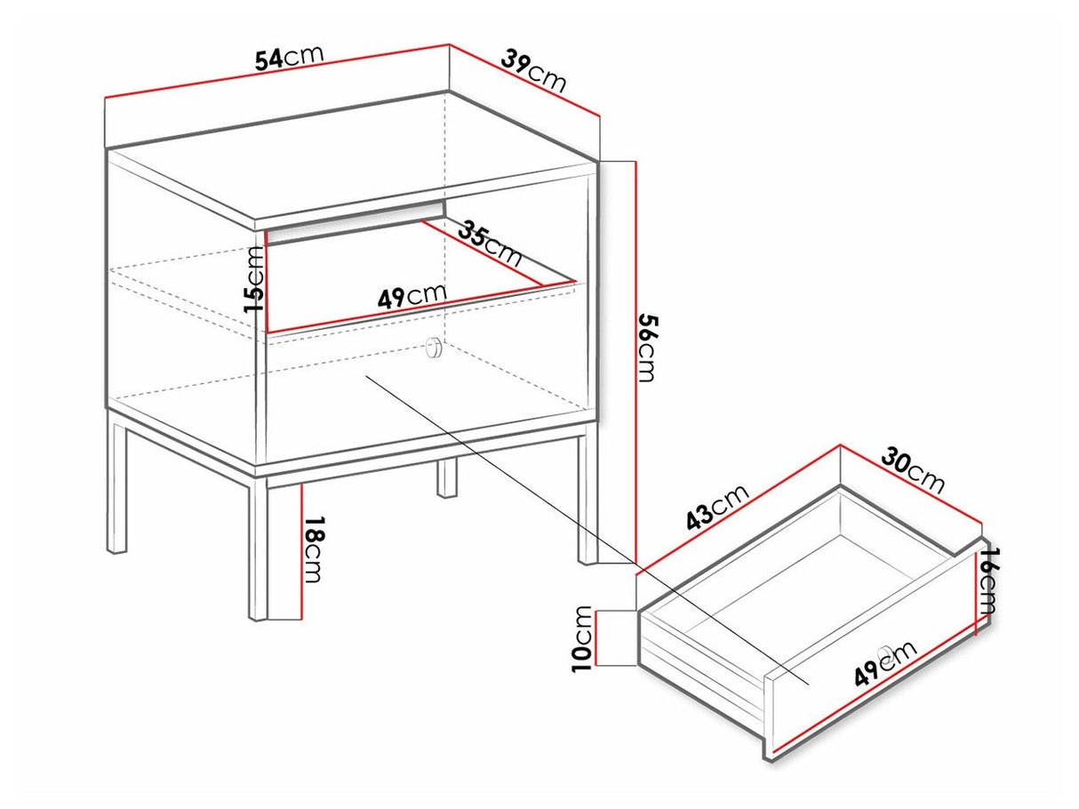 Éjjeliszekrény Mono MS54 (Tonkor TS54), Szín: Fehér