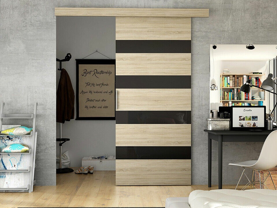 Tolóajtók Drzwi przesuwne MARTI V + samodomykacz, Szín: Sonoma tölgy + Fekete