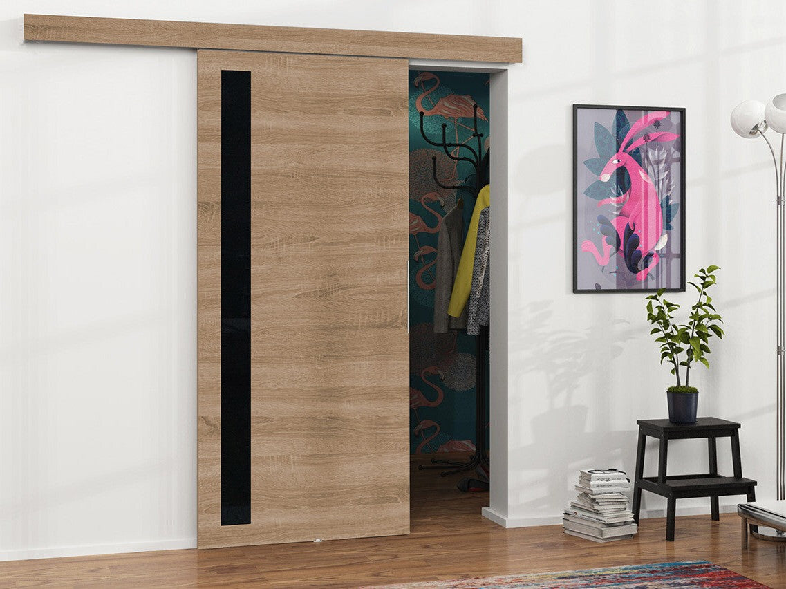 Tolóajtók Drzwi MALIBU WZORY M-5 100 + samodomykacz, Szín: Sonoma tölgy + Fekete