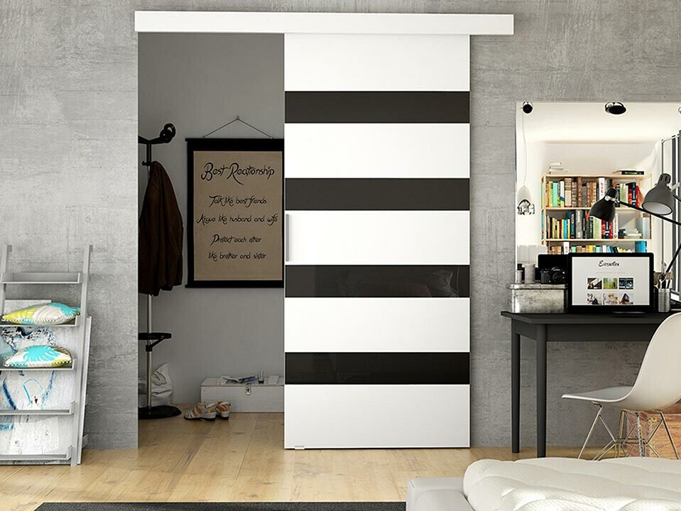 Tolóajtók Drzwi przesuwne RUBI V + samodomykacz, Szín: Fehér + Fekete