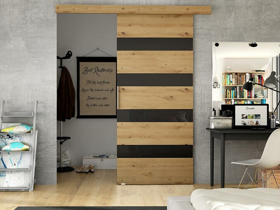 Tolóajtók Drzwi przesuwne RUBI V + samodomykacz, Szín: Artisan tölgy + Fekete