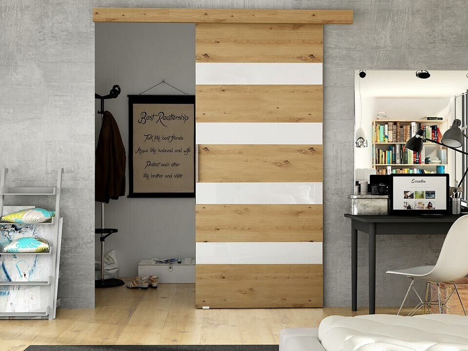 Tolóajtók Drzwi przesuwne RUBI V + samodomykacz, Szín: Artisan tölgy + Fehér