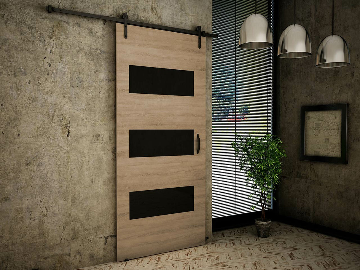 Tolóajtók Drzwi RETRO 2 100 + samodomykacz (Roko II), Szín: Sonoma tölgy + Fekete