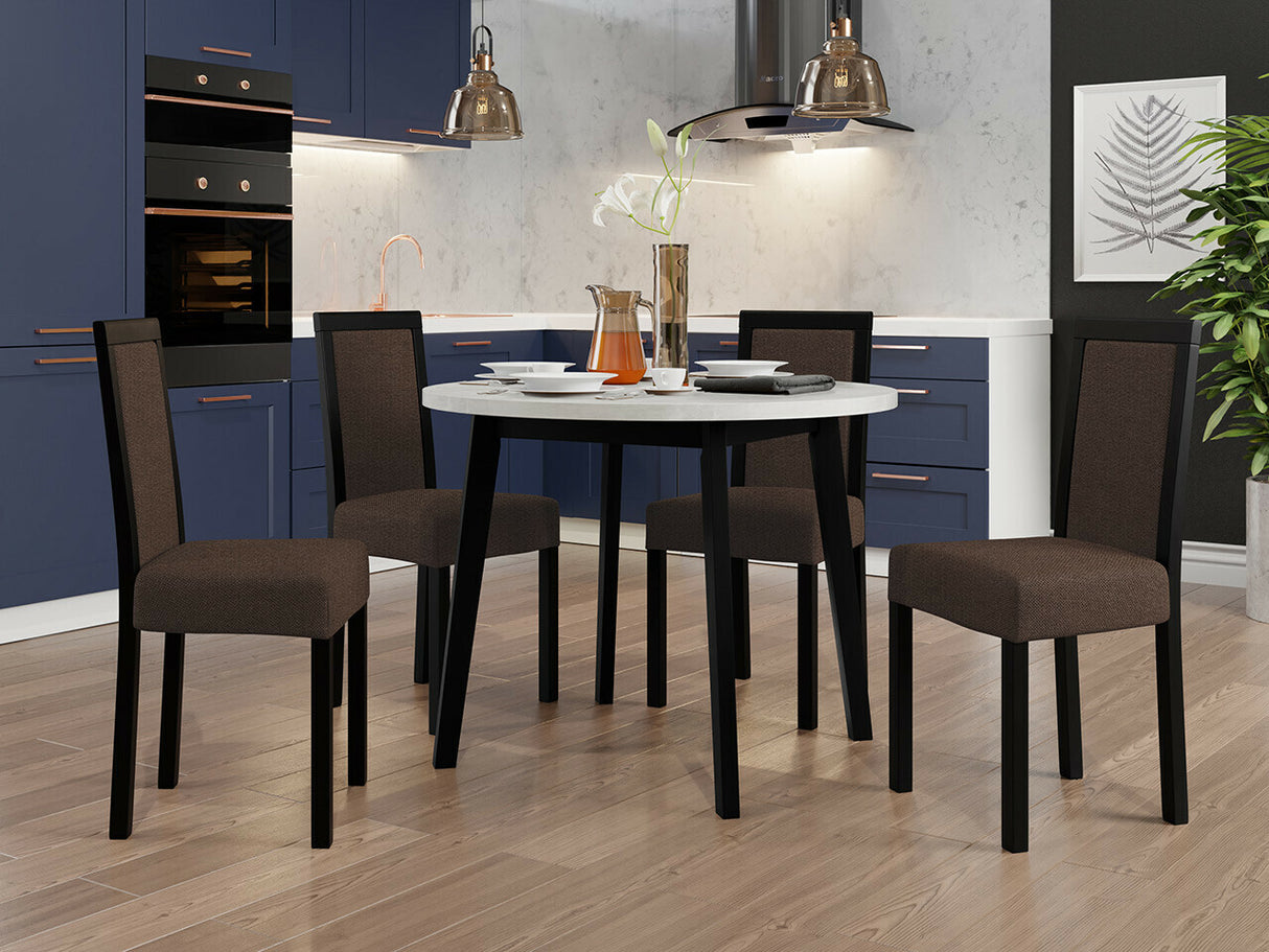 Étkezőgarnitúra 01 (OSLO 3 + ROMA 3), Fa színe: Fekete, Kárpit: Soro 28