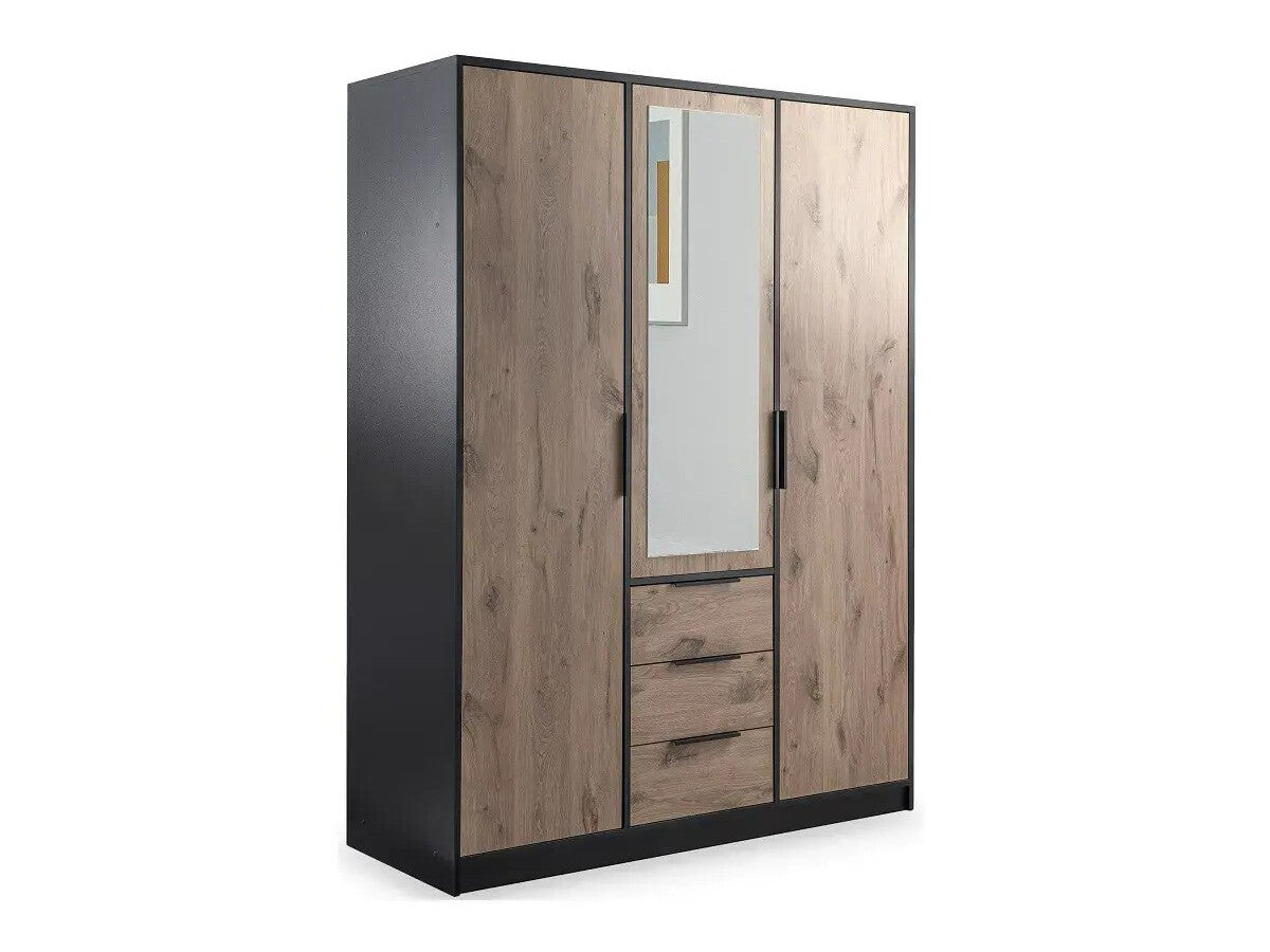 Gardróbszekrény LATI D3 SZAFA CZARNY/DAB VIKING/LUSTRO