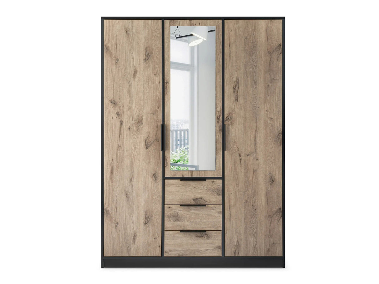 Gardróbszekrény LATI D3 SZAFA CZARNY/DAB VIKING/LUSTRO