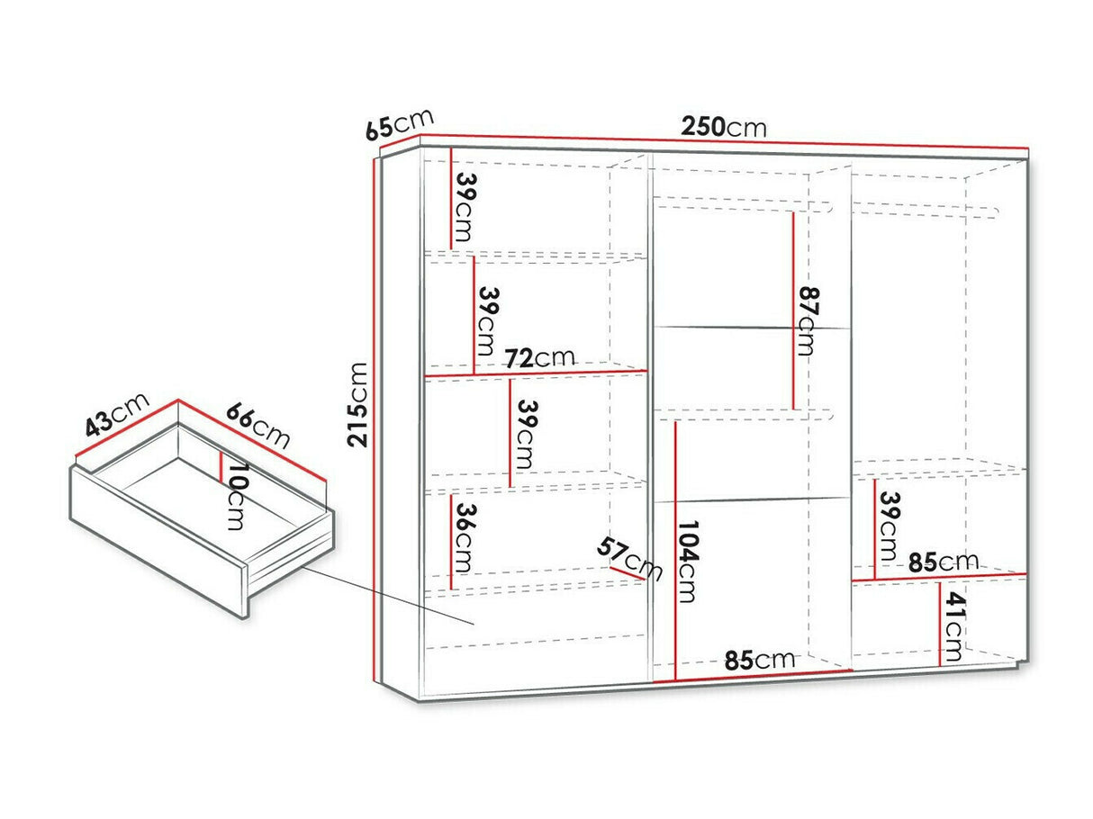 Gardróbszekrény VIGO 250, Szekrény szélessége: 250 cm