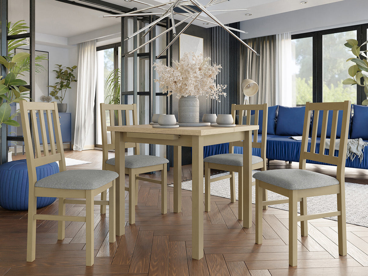 Étkezőgarnitúra 09 (MAX 7 + BOS 4), Fa színe: Sonoma tölgy, Kárpit: Hygge 91