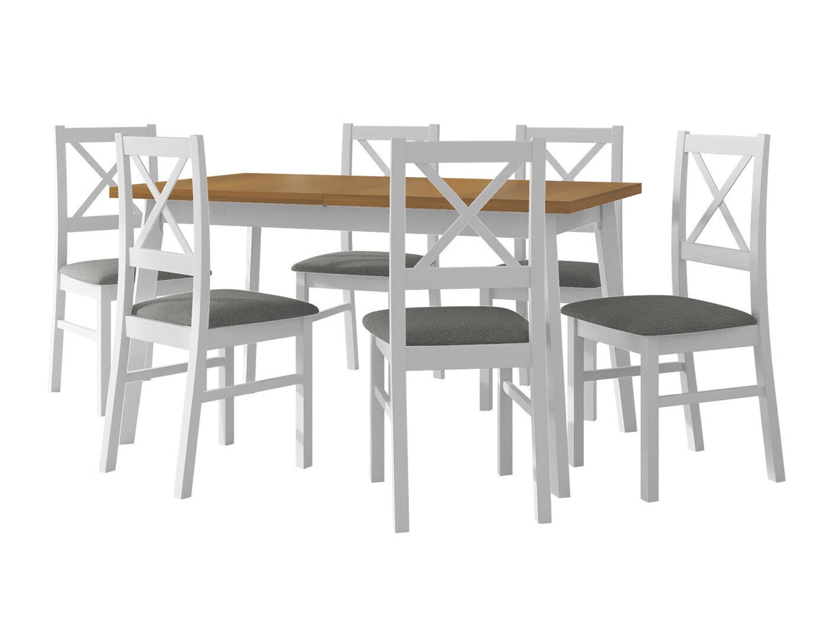 Étkezőgarnitúra 11 (OSLO 5 + NILO 10) Grandson, Fa színe: Fehér, Kárpit: Hygge 91