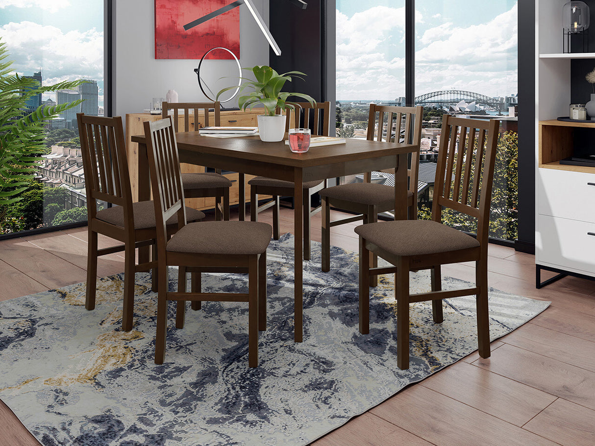 Étkezőgarnitúra 15 (MODENA 1P + NILO 7), Fa színe: Dió, Kárpit: Soro 28