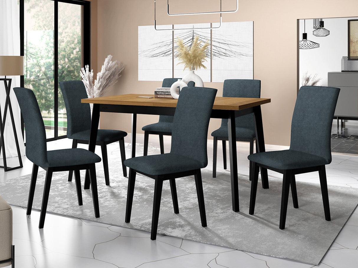 Étkezőgarnitúra 23 (OSLO 5 + LUNA 1) Grandson, Fa színe: Fekete, Kárpit: Zetta 300