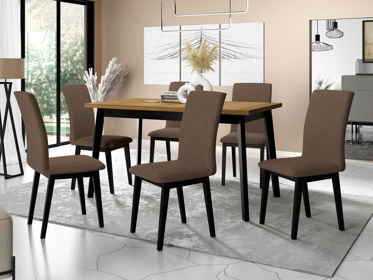 Étkezőgarnitúra 23 (OSLO 5 + LUNA 1) Grandson, Fa színe: Fekete, Kárpit: Soro 28