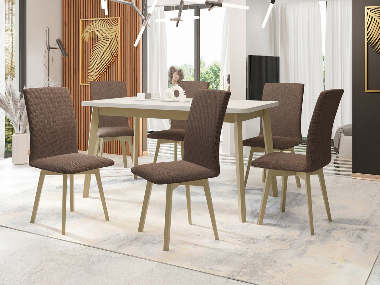 Étkezőgarnitúra 24 (OSLO 6 + LUNA 2), Fa színe: Sonoma tölgy, Kárpit: Soro 28