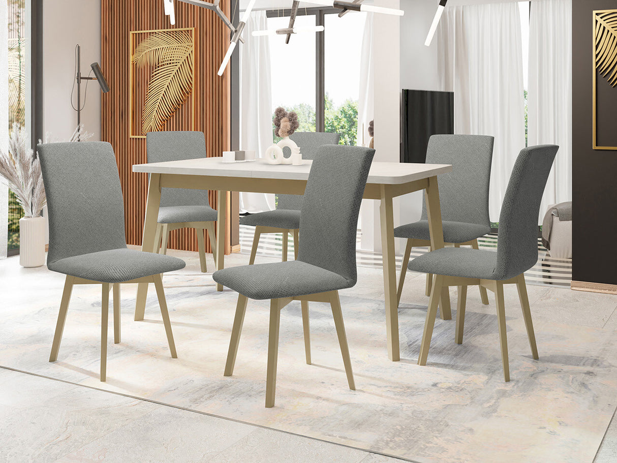 Étkezőgarnitúra 24 (OSLO 6 + LUNA 2), Fa színe: Sonoma tölgy, Kárpit: Hygge 91