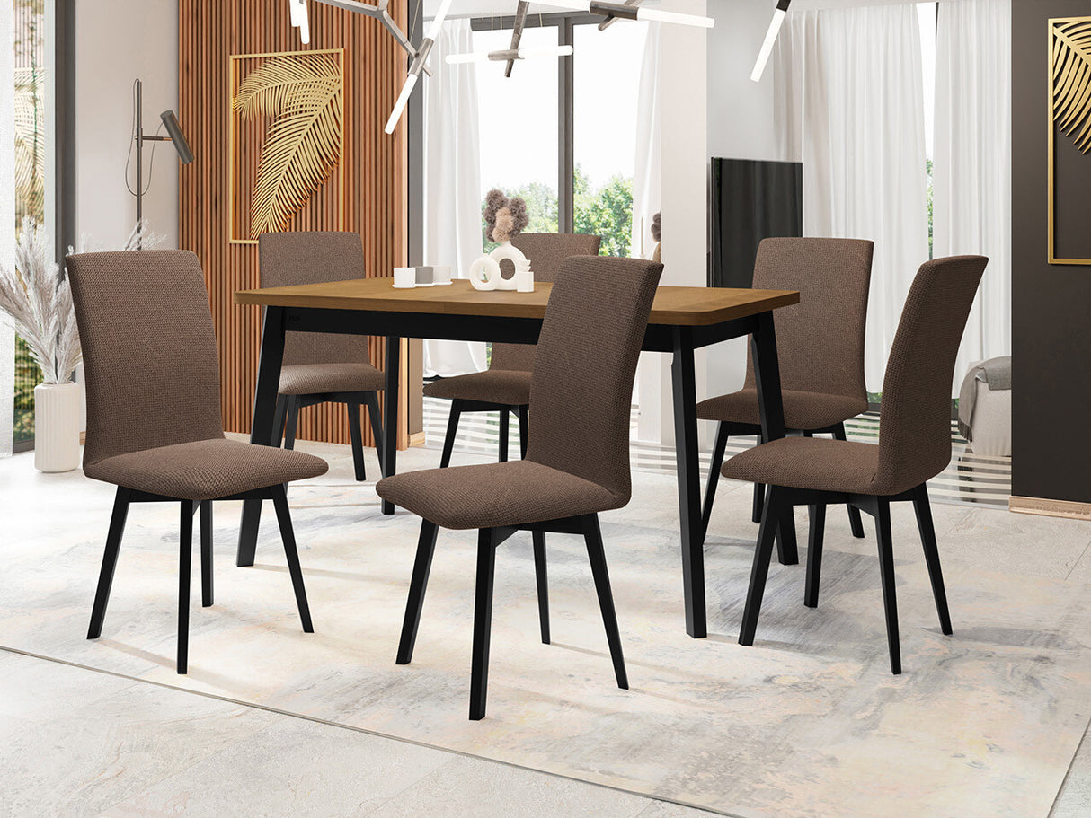 Étkezőgarnitúra 24 (OSLO 6 + LUNA 2) Grandson, Fa színe: Fekete, Kárpit: Soro 28