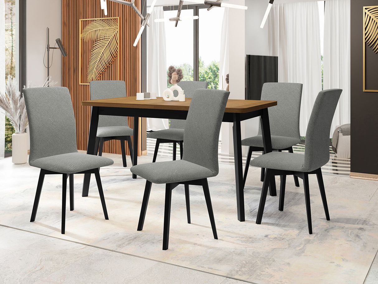 Étkezőgarnitúra 24 (OSLO 6 + LUNA 2) Grandson, Fa színe: Fekete, Kárpit: Hygge 91