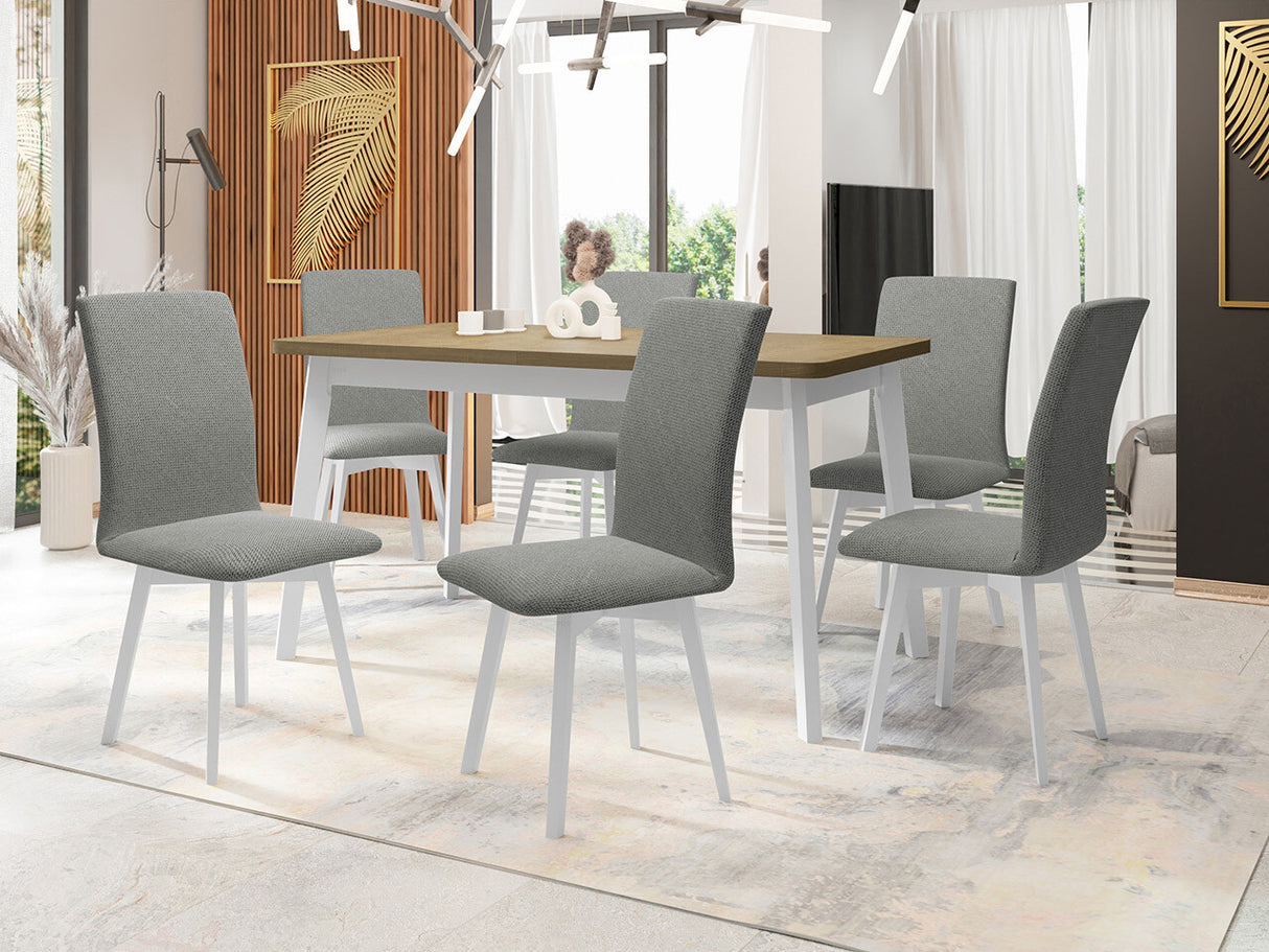 Étkezőgarnitúra 24 (OSLO 6 + LUNA 2) Sonoma, Fa színe: Fehér, Kárpit: Hygge 91