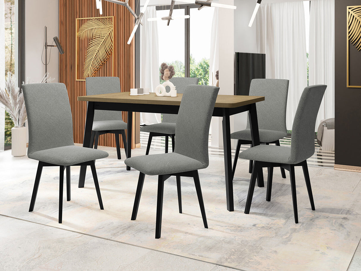 Étkezőgarnitúra 24 (OSLO 6 + LUNA 2) Sonoma, Fa színe: Fekete, Kárpit: Hygge 91