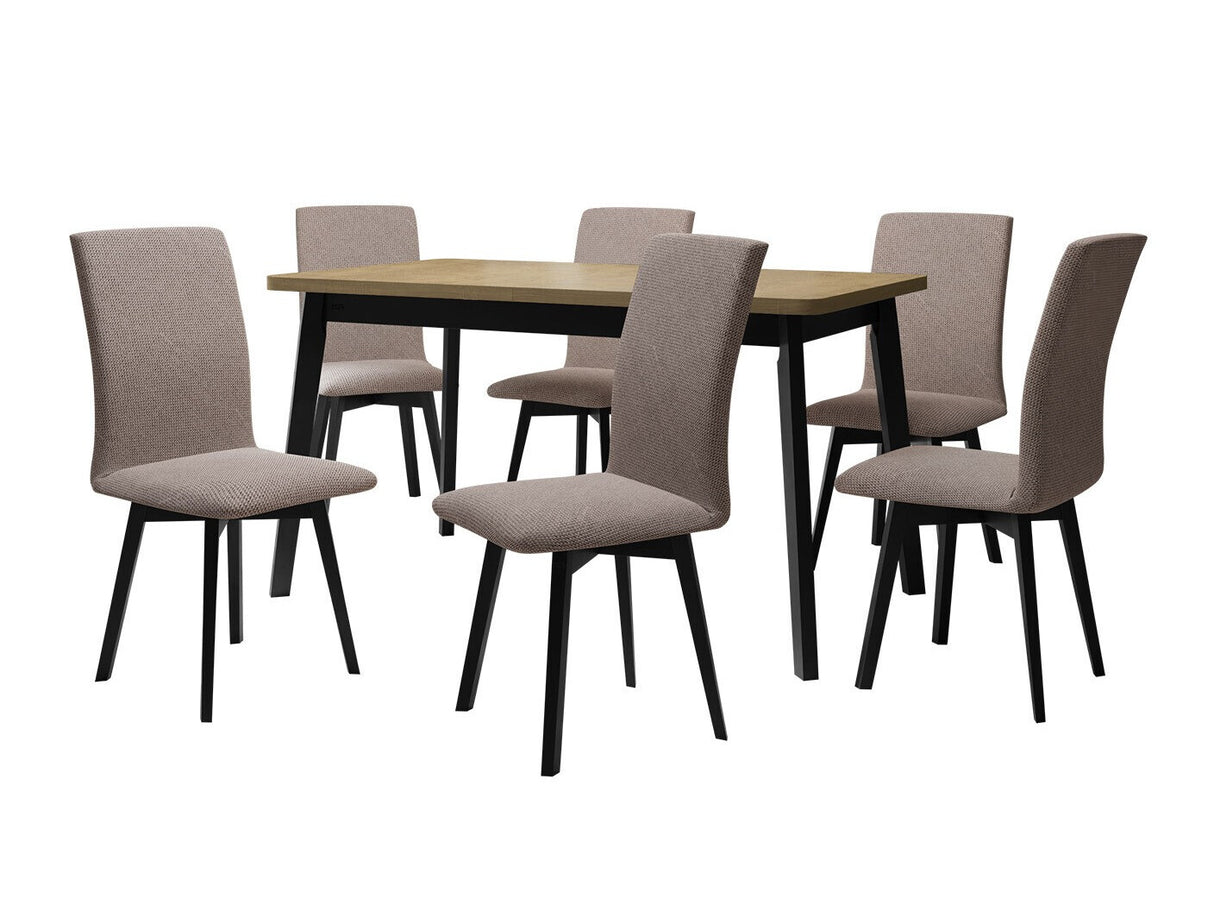 Étkezőgarnitúra 24 (OSLO 6 + LUNA 2) Sonoma, Fa színe: Fekete, Kárpit: Hygge 20