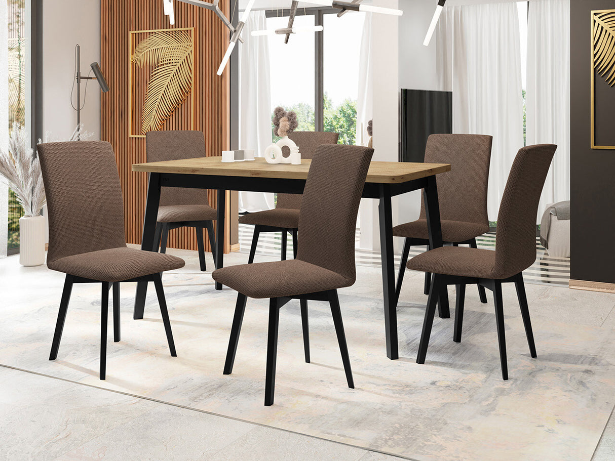 Étkezőgarnitúra 24 (OSLO 6 + LUNA 2) Artisan, Fa színe: Fekete, Kárpit: Soro 28