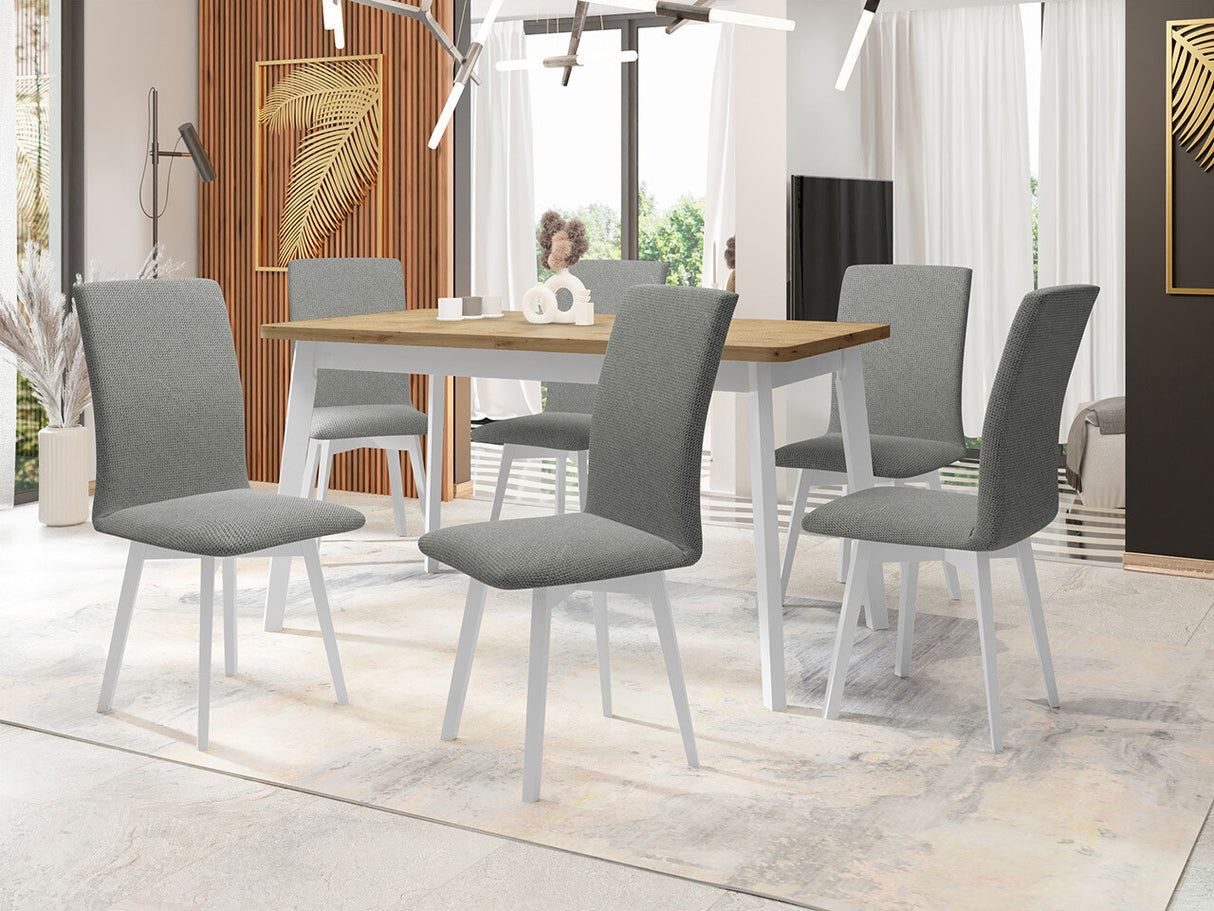 Étkezőgarnitúra 24 (OSLO 6 + LUNA 2) Artisan, Fa színe: Fehér, Kárpit: Hygge 91