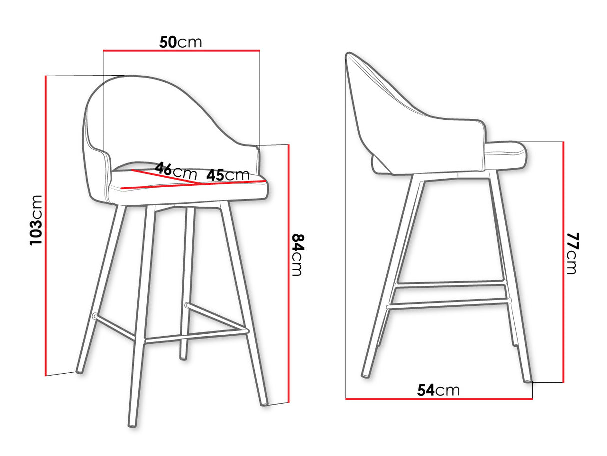 Bárszék Hoker ROSA, Szín: Fekete + Magic Velvet 2250, Lábak színe: Aranysárga