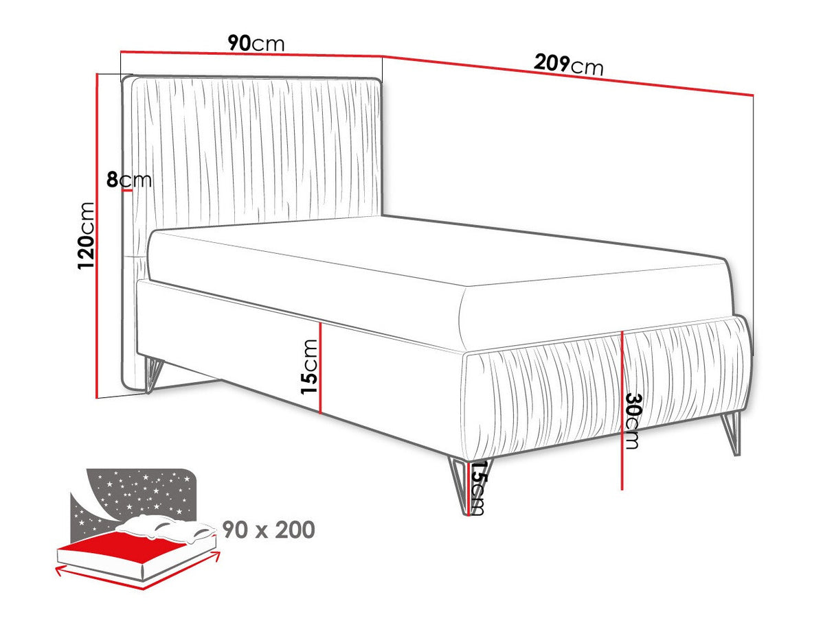Ágy Łóżko tapicerowane LUX MARSZCZENIA, Szín: Amor 4304, Alvó felület mérete: 90 x 200 cm