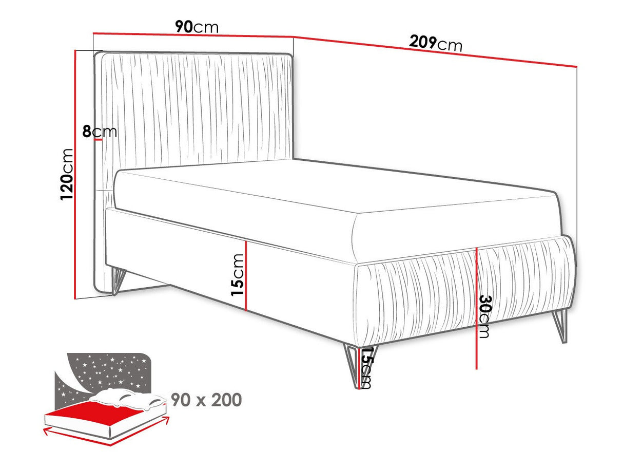 Ágy Łóżko tapicerowane LUX MARSZCZENIA, Szín: Amor 4318, Alvó felület mérete: 90 x 200 cm
