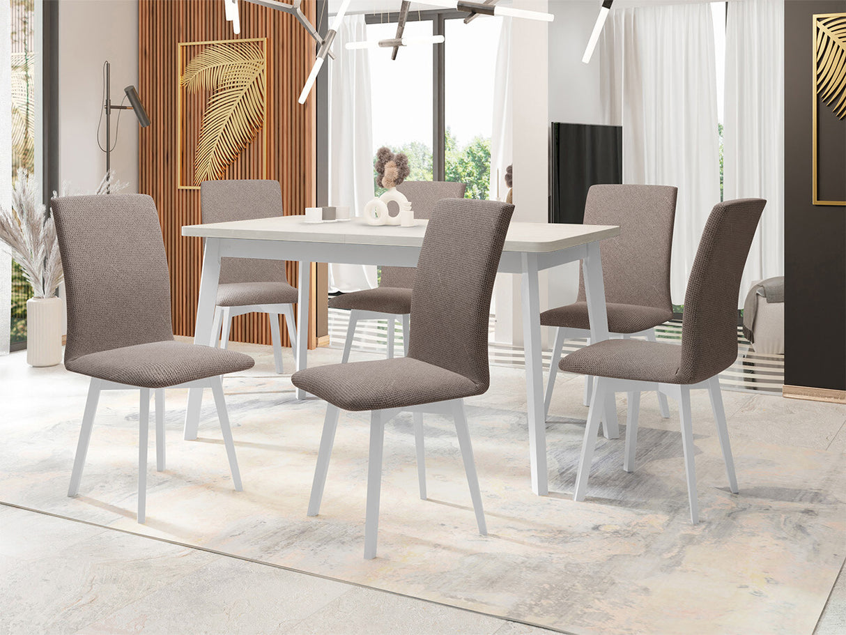 Étkezőgarnitúra Zestaw 24 (OSLO 6 + LUNA 2), Fa színe: Fehér, Kárpit: Hygge 20