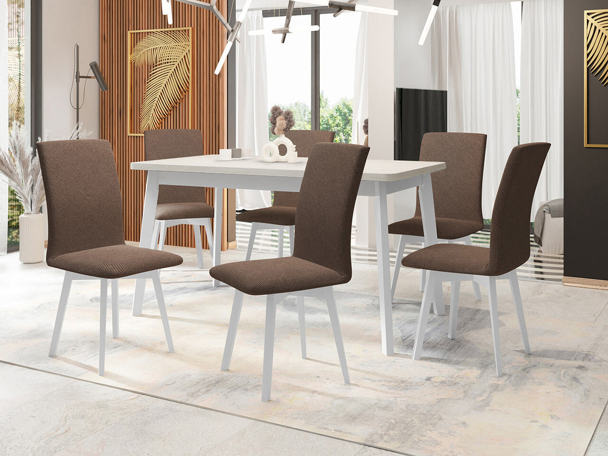 Étkezőgarnitúra Zestaw 24 (OSLO 6 + LUNA 2), Fa színe: Fehér, Kárpit: Soro 28