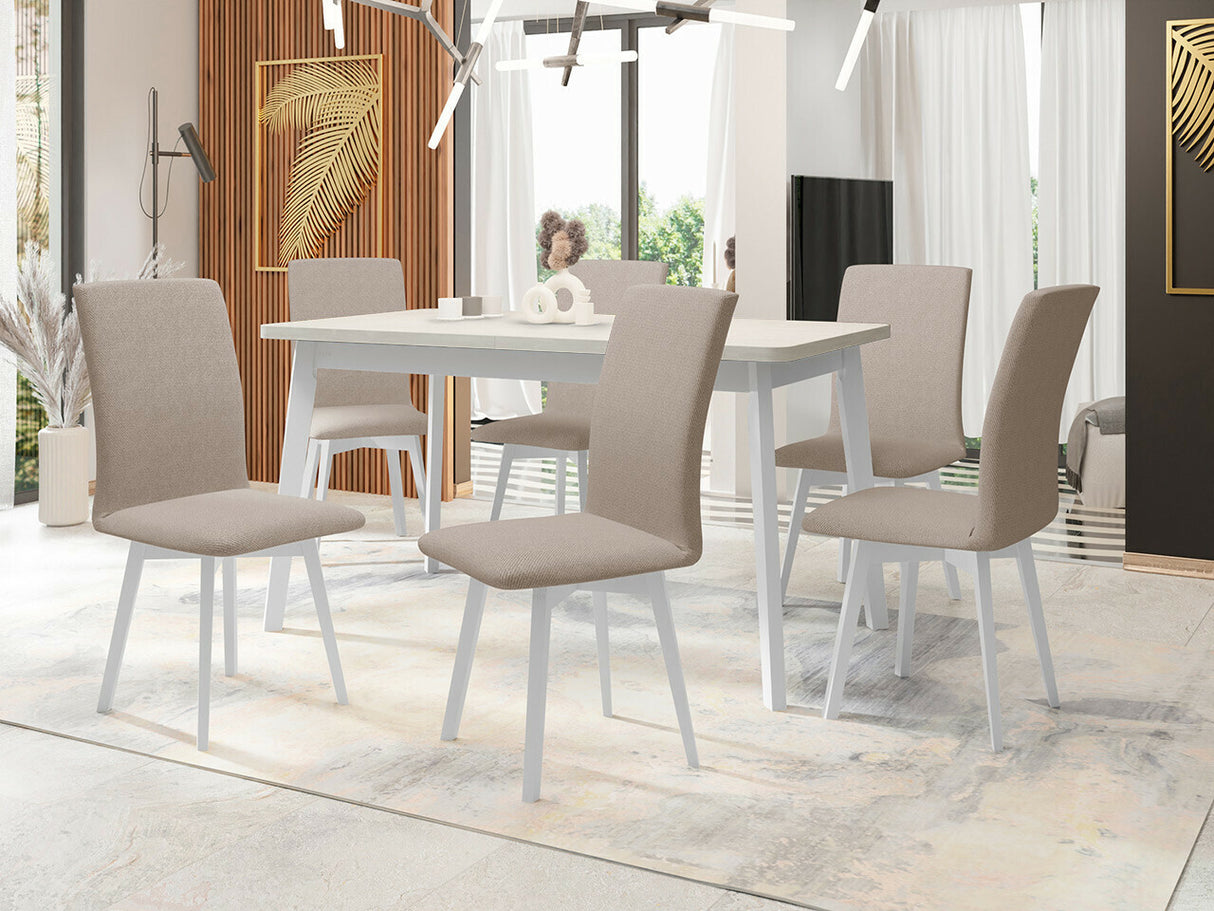 Étkezőgarnitúra Zestaw 24 (OSLO 6 + LUNA 2), Fa színe: Fehér, Kárpit: Paros 2