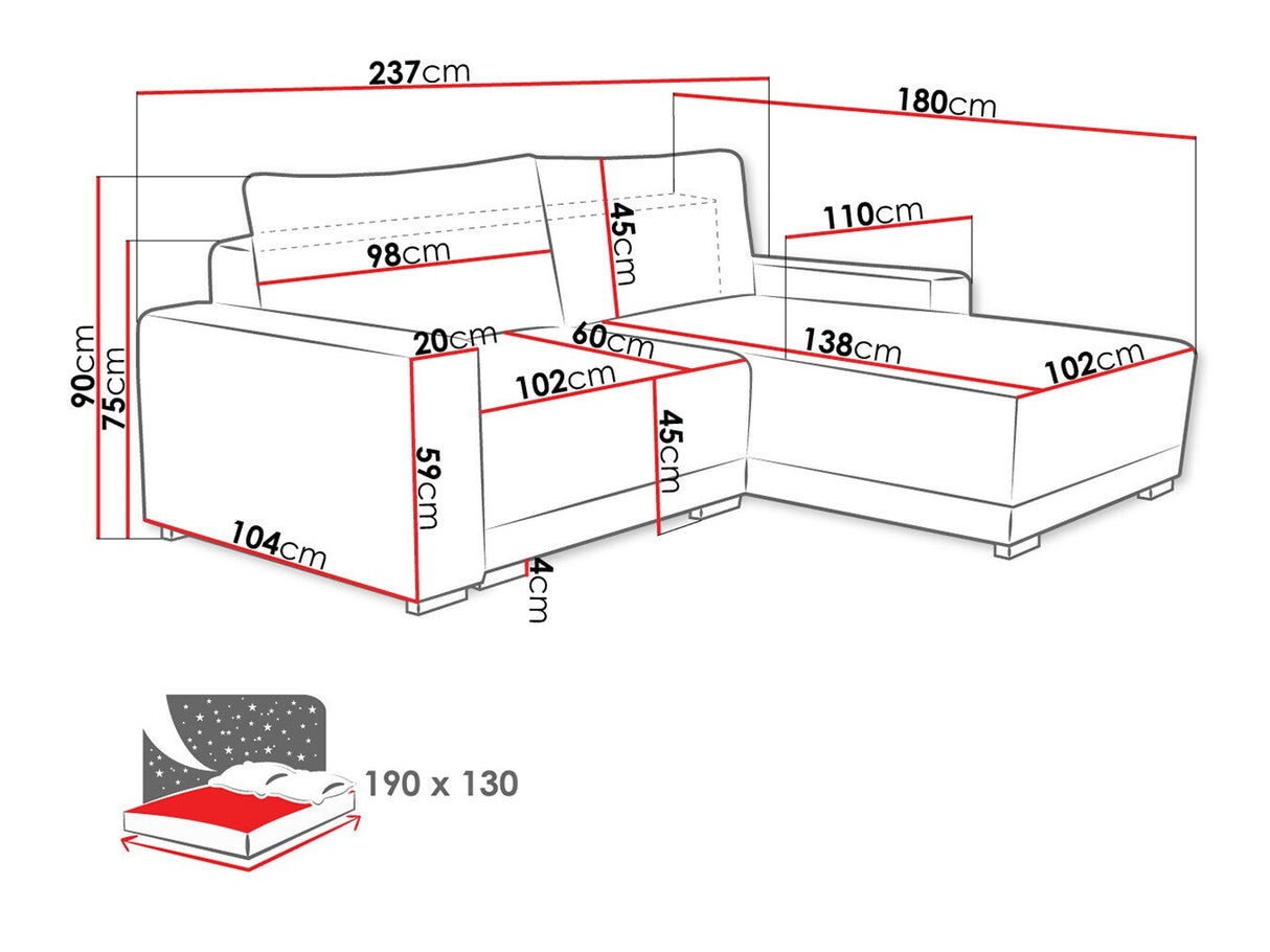 Sarokkanapé Narożnik PIANO-DM, Szín: Tilia 86