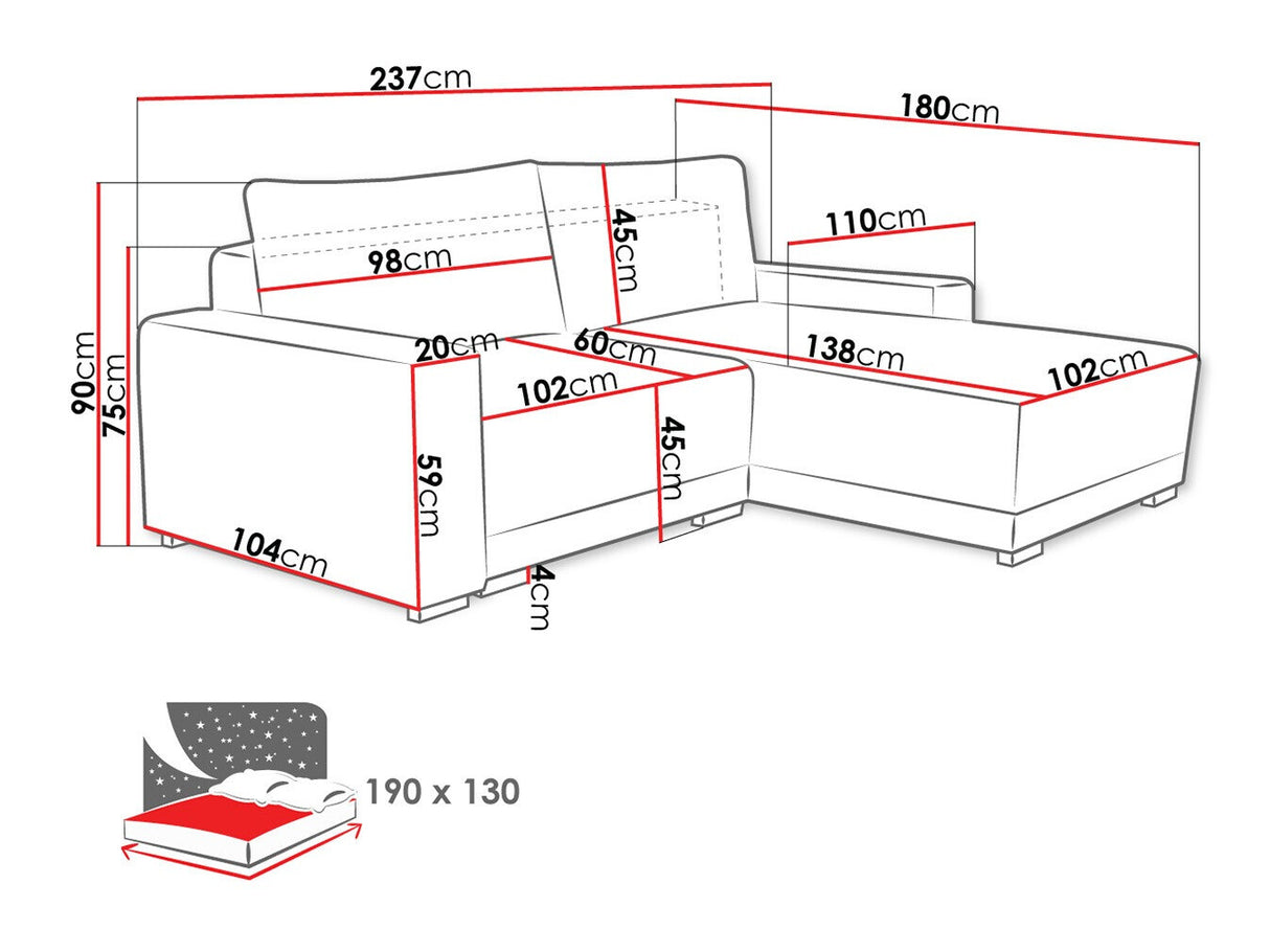Sarokkanapé Narożnik PIANO-DM, Szín: Tilia 90