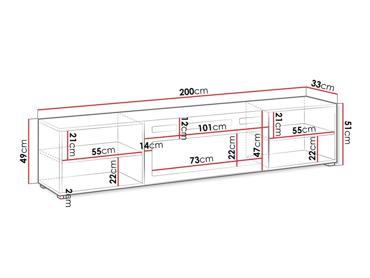 TV-állvány Szafka RTV POLO 200 EF + KOMINEK, Szín: Fehér + Fekete