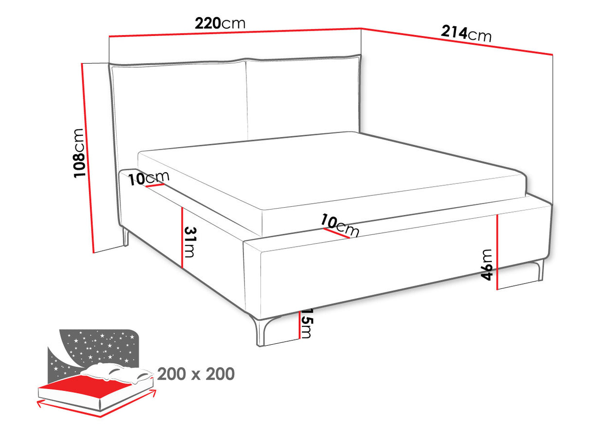 Ágy Łóżko tapicerowane LEON (Camtalo Cord), Szín: Poso 34, Alvó felület mérete: 200 x 200 cm