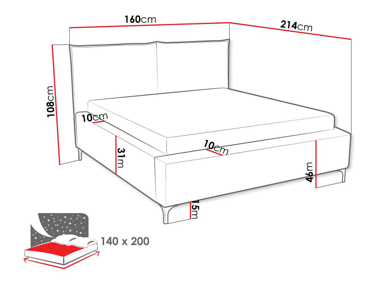 Ágy Łóżko tapicerowane LEON (Camtalo Cord), Szín: Poso 02, Alvó felület mérete: 140 x 200 cm