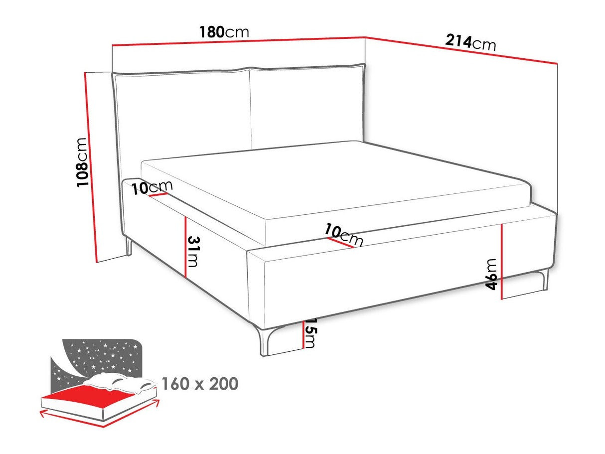 Ágy Łóżko tapicerowane LEON (Camtalo Cord), Szín: Poso 110, Alvó felület mérete: 160 x 200 cm