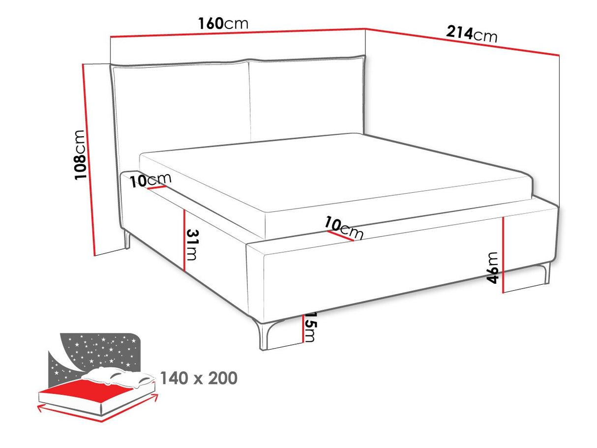 Ágy Łóżko tapicerowane LEON (Camtalo Cord), Szín: Poso 27, Alvó felület mérete: 140 x 200 cm