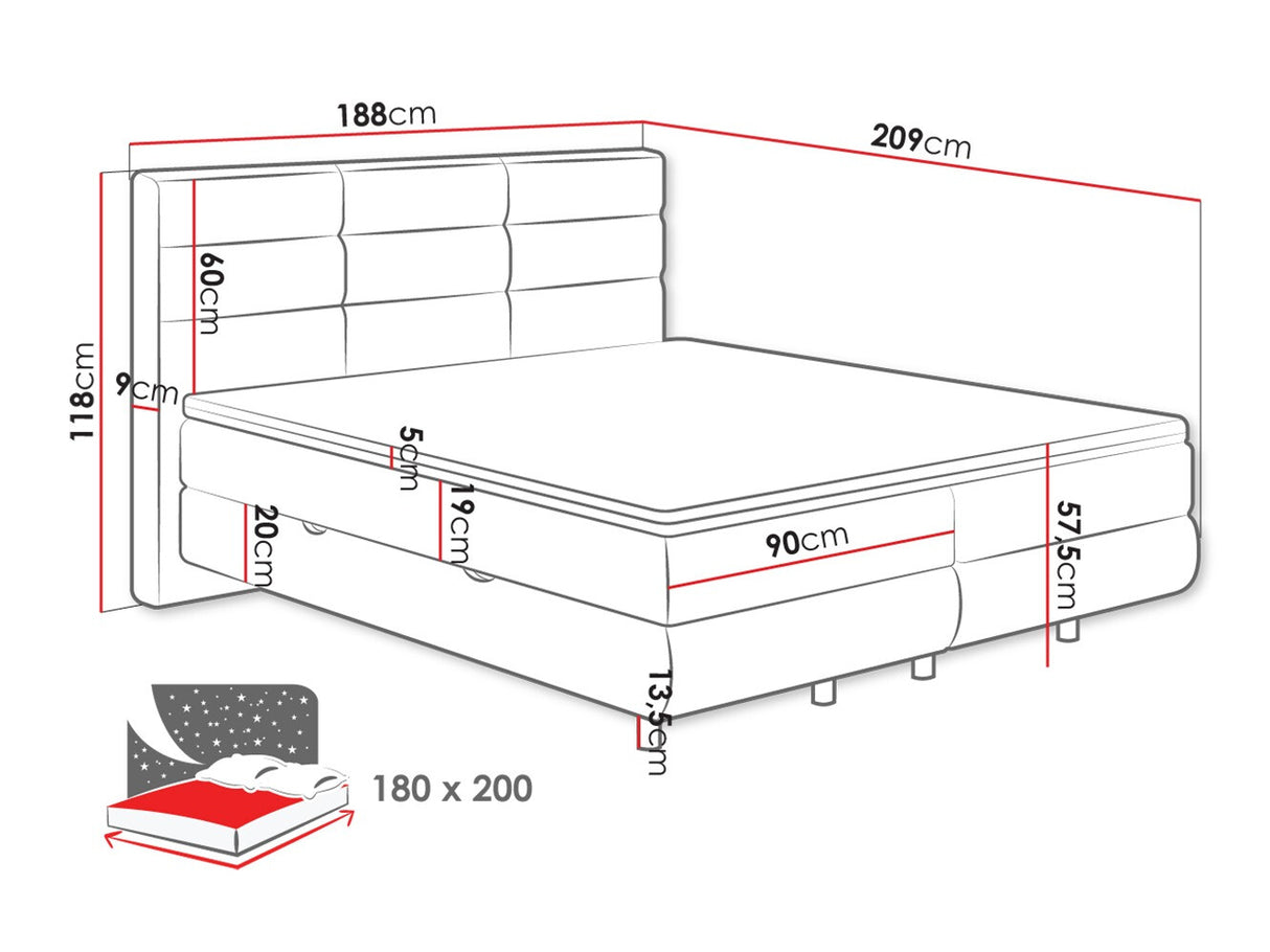 Kontinentális ágy Łoże kontynentalne SYMPHONY, Szín: Barrel 09, Alvó felület mérete: 180 x 200 cm