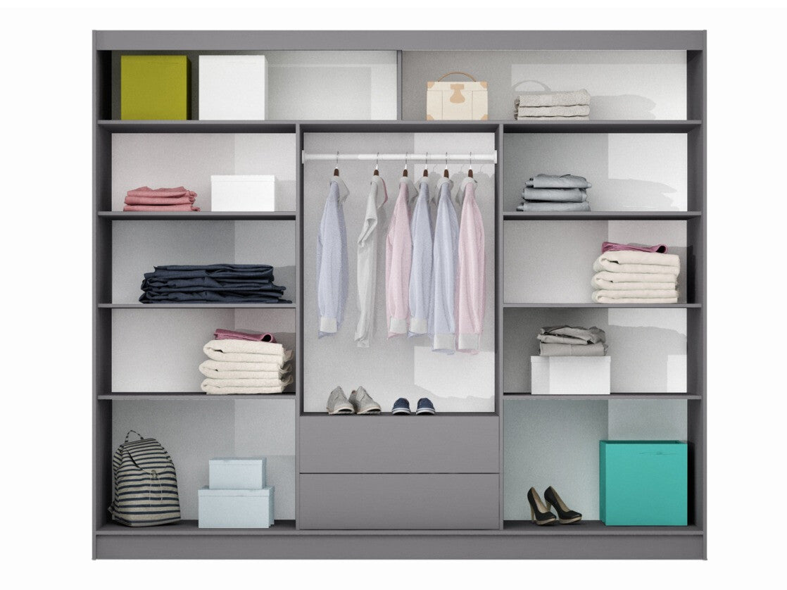 Gardróbszekrény Szafa BATUMI 250 Grafit/Grafit/Lustro/Czarne szkło