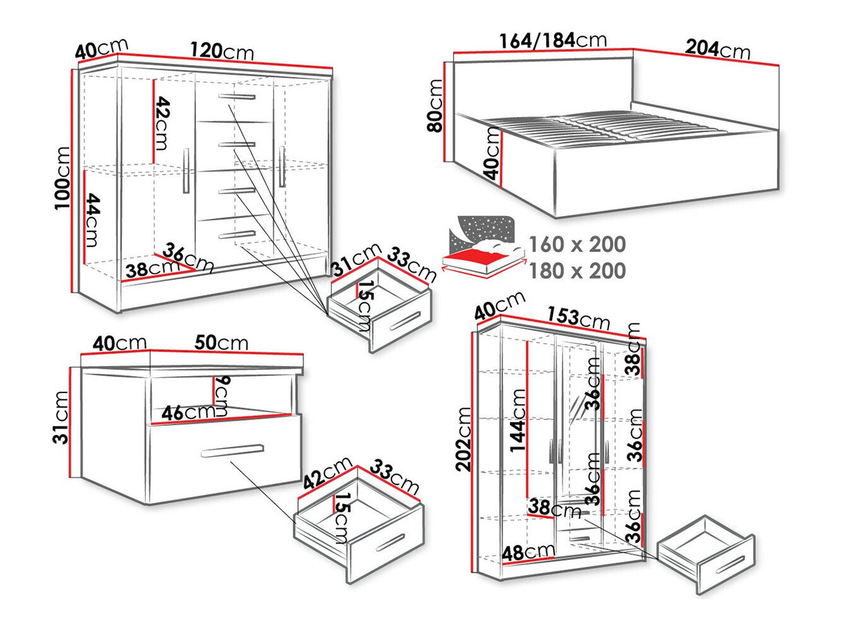 Hálószoba garnitúra Sypialnia TOKYO I, Alvó felület mérete: 160 x 200 cm