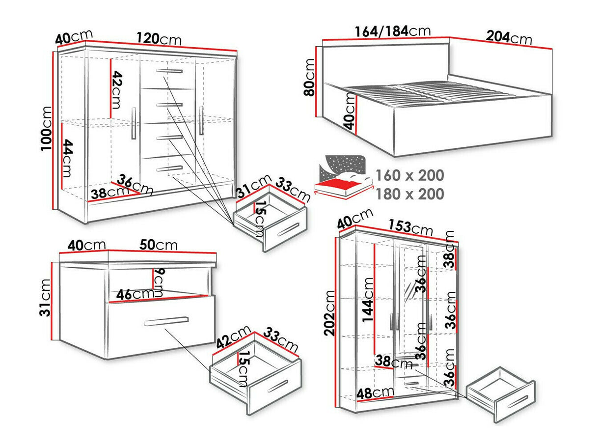 Hálószoba garnitúra Sypialnia TOKYO I, Alvó felület mérete: 180 x 200 cm