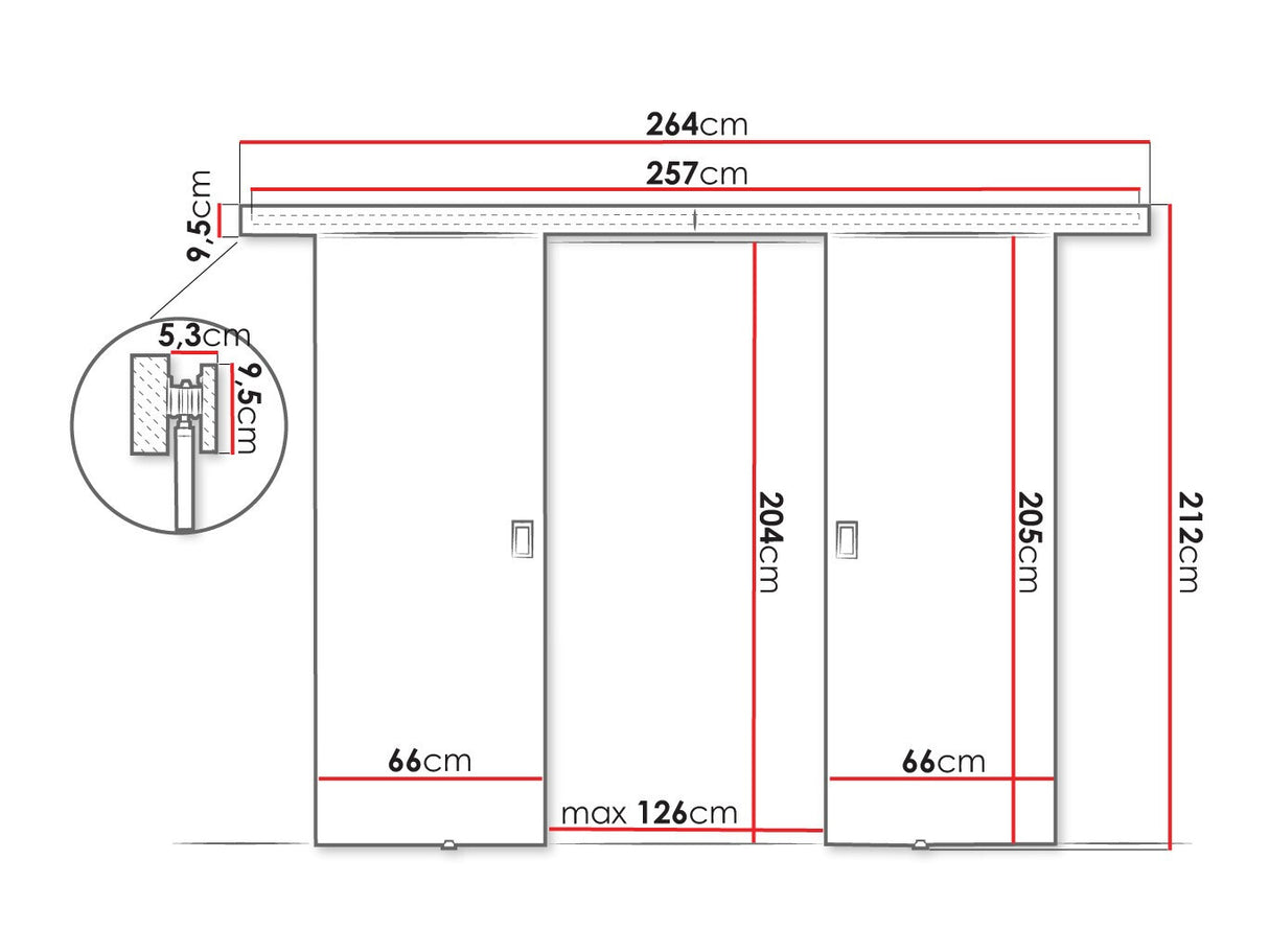 Tolóajtók Drzwi WERDI DUO 132 + 2x samodomykacz, Szín: Fehér