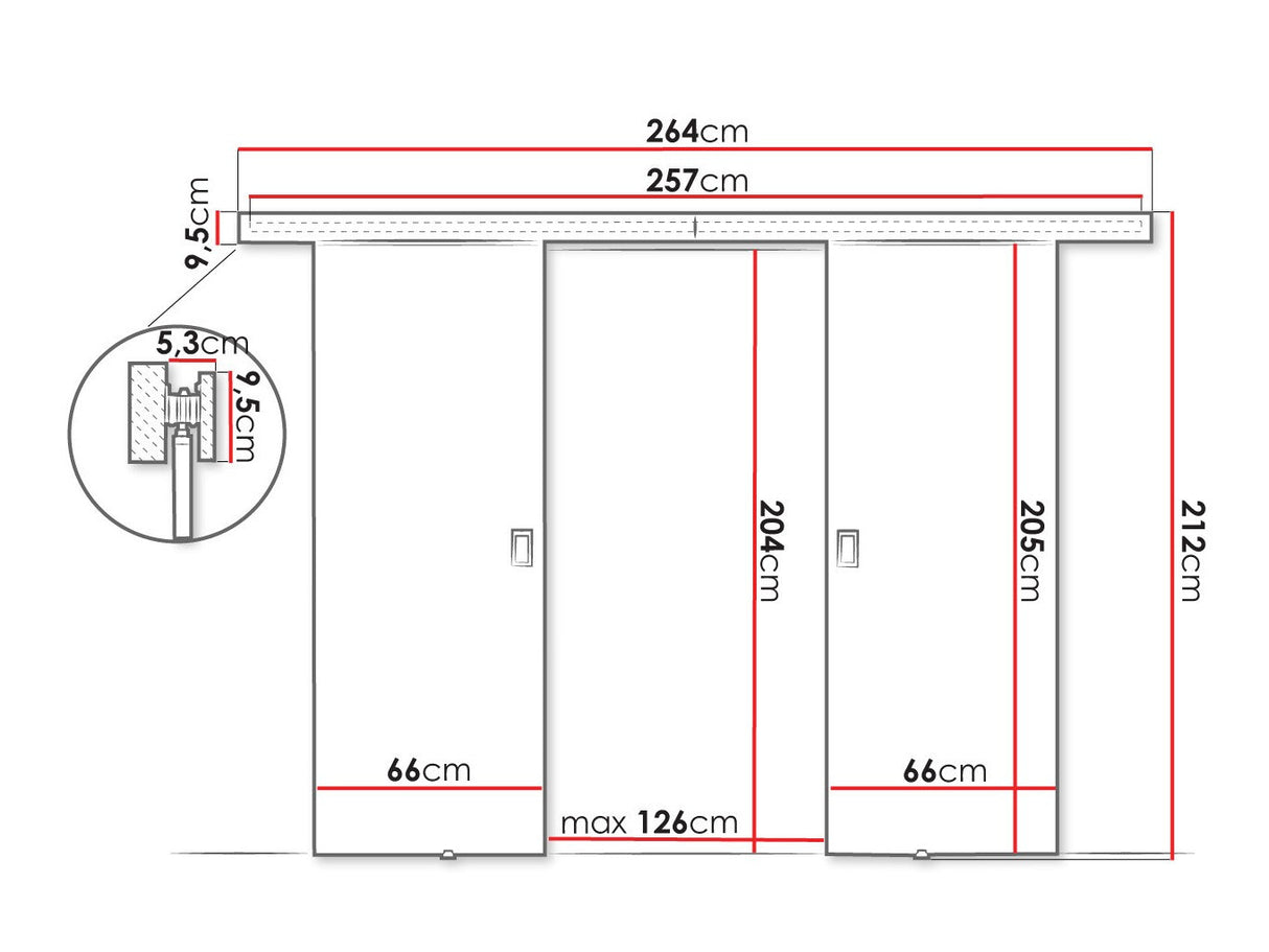 Tolóajtók Drzwi WERDI DUO 132 + 2x samodomykacz, Szín: Sonoma tölgy