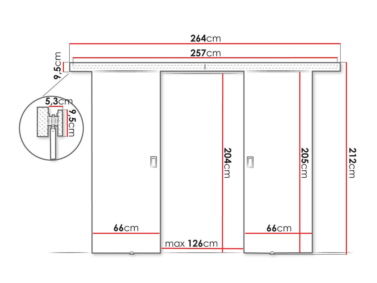 Tolóajtók Drzwi WERDI DUO 132 + 2x samodomykacz, Szín: Fekete