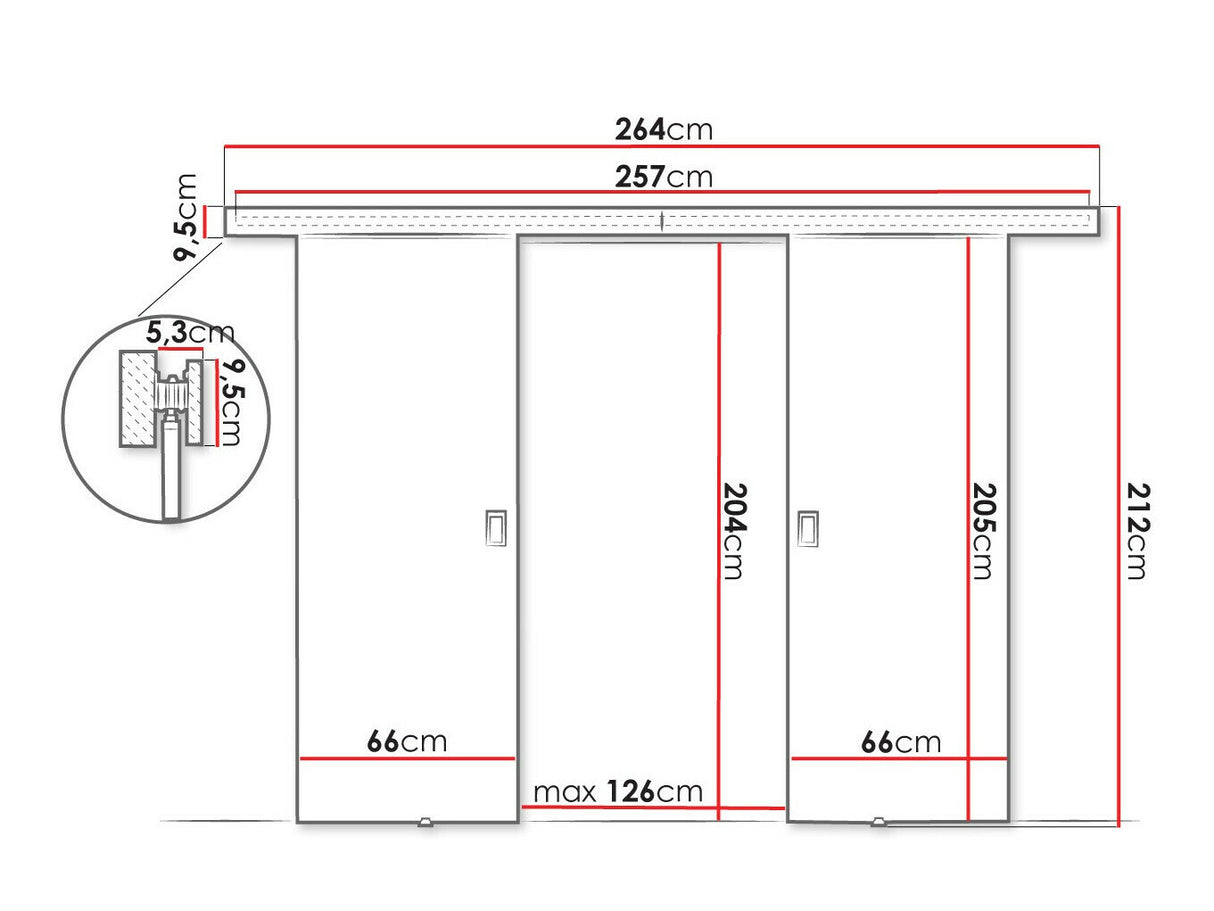 Tolóajtók Drzwi WERDI DUO 132 + 2x samodomykacz, Szín: Craft tölgy
