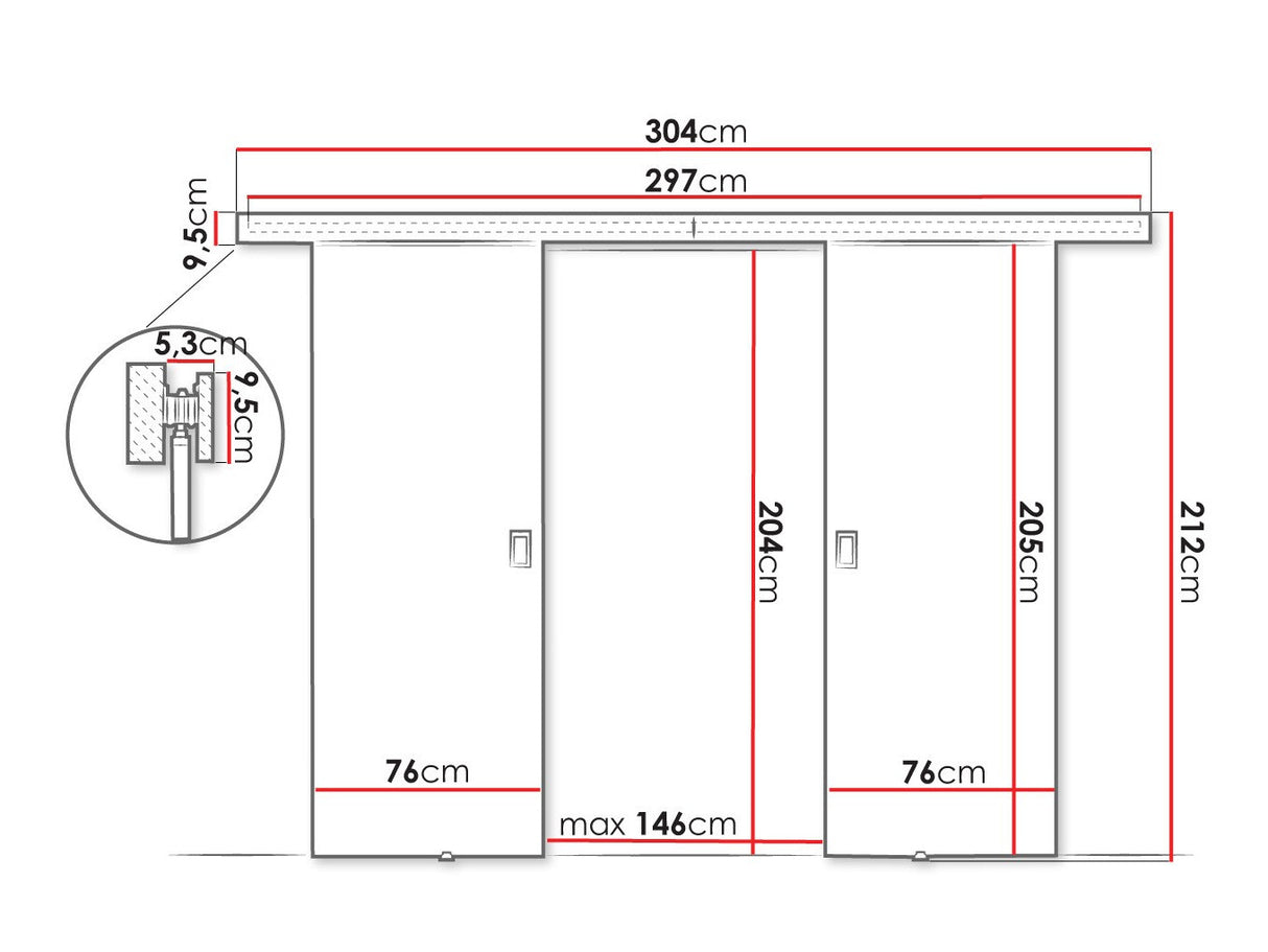 Tolóajtók Drzwi WERDI DUO 152 + 2x samodomykacz, Szín: Sonoma tölgy