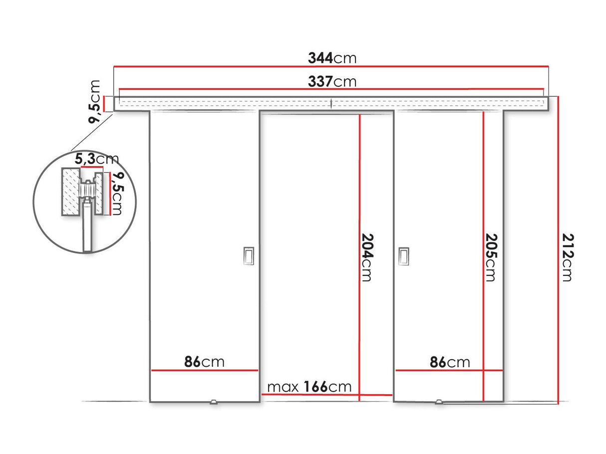 Tolóajtók Drzwi WERDI DUO 172 + 2x samodomykacz, Szín: Fekete